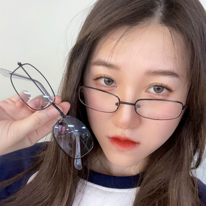 Rectangular Retro Metal Frame Glasses Full-frame Small Narrow Square Simple Fashion Glasses Men Women Clear Lens Plain Eyeglass 1Pcs