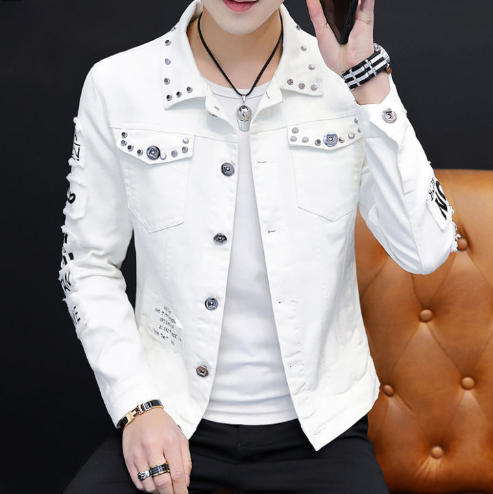Premium Quality Denim Winter White Jacket For Men