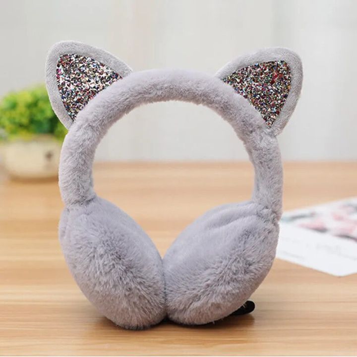 1 pc Women Girls Winter Warm Earmuffs Cat Ears Cat Ear Ear Warmers Outdoor Earmuff Sequin Earmuffs Fluffy Earflap Headband