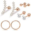 Stainless Steel Crystal Cartilage Earring Set 16G Heart Ear Tragus Piercing Helix Earrings Hoop Bulk Stud Ear Rings Pircing Lot. 