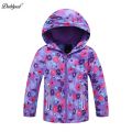 Dubbped Kids Girls Flower Purple Rain Jacket Waterproof Coat Lightweight Hooded Warm Lined Raincoats Windbreakers.