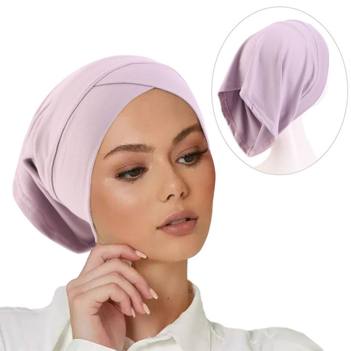 New Muslim Women Inner Cap Forehead Cross Hijab Tube Caps Stretch
