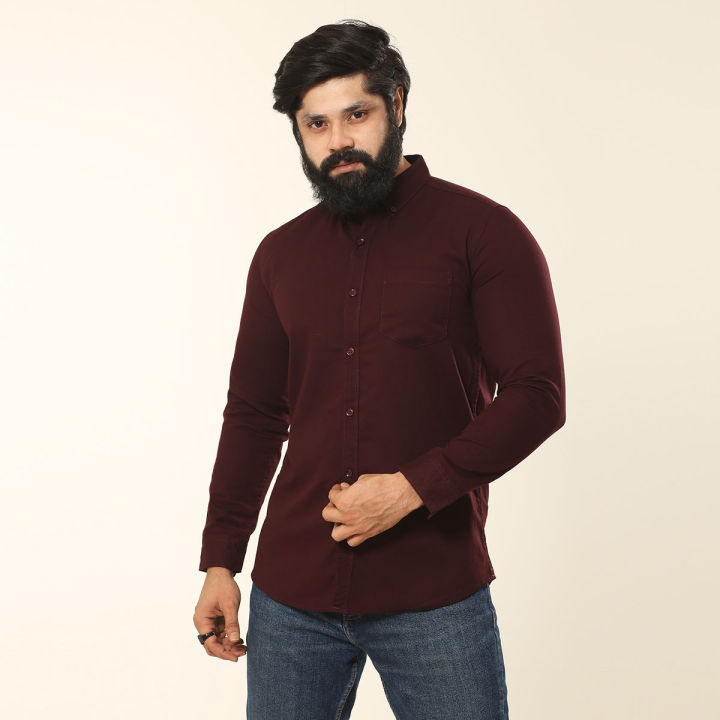 Coffee Cotton Full Sleeve Shirt for Man