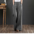 Women Cotton Linen Pants Casual Plus Size High Waisted Pants Orange Wide Leg Loose Trousers Female Gray Elegant Streetwear. 