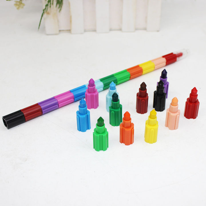 Creative building block coloring can assemble crayons 12 color crayons, oil pastels, color pencils, student stationery wholesale