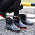 Trendy British Rain Boots Men's Short Tube New Waterproof Shoes Fashion Flat Platform Non-Slip Rain Boots Lightweight Outer Wear Work. 