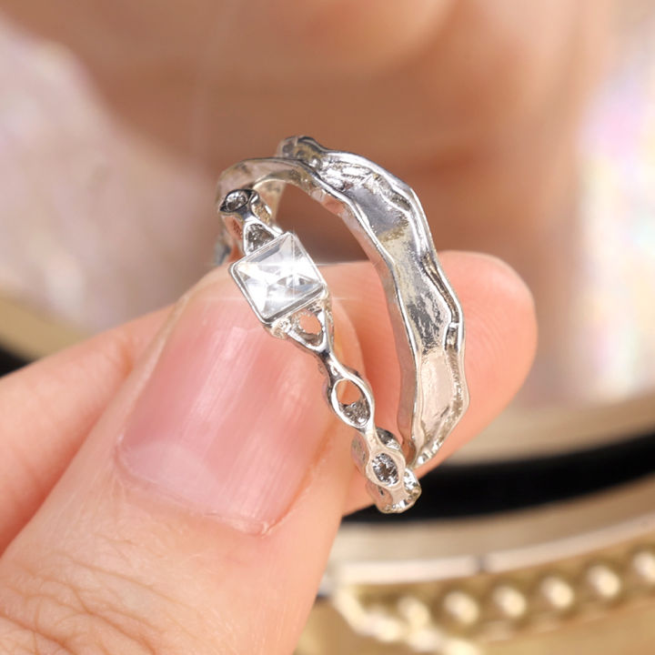 1Pair Square Zircon and Tin Pattern Rings for Couple Fashion