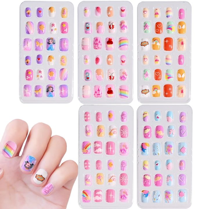 24pcs/Box%20False%20Nail%20Tips%20Rainbow%20Fairy%20Full%20Cover%20Detachable%20Press%20on%20Nails%20Nail%20Kids%20Children%20Girls%20Gift%20Manicure%20Tips%20-%20Image%202