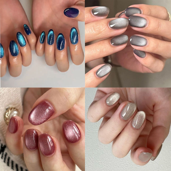 24pcs/set%20cat%20eyes%20nails%20for%20women%20girls%20red%20brown%20green%20blue%20grey%20sparkling%20short%20tips%20faux%20ongles%20press%20on%20false%20nail%20-%20Image%202