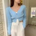 Autumn Women Knitted Cardigan Sweater Solid High-Waist Single-Breasted Long Sleeve Fit Short Coat Slim Sunscreen Tops.