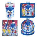 Kit Sonic Party Supplies Boys Birthday Party Paper Tableware Set Paper Plate Cup Napkins Baby Shower Decorations Sonic Gift Bags MuXiaRe. 