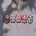 Cute White Halo Dyeing Cat Face Nail Stickers Cartoon Cat Nail Stickers DIY Nail Art Design Decoration Stickers Accessories.