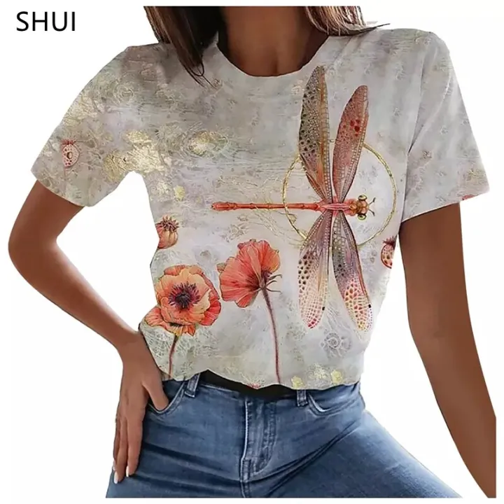 MUSIC%20T%20SHIRT%20Fashion%20Ladies%20T-shirt%202023%20New%20Summer%20Loose%20Women's%20Floral%20Print%20XL%20Top%203D%20Printed%20Abstract%20Pattern%20Lovely%20-%20Image%204