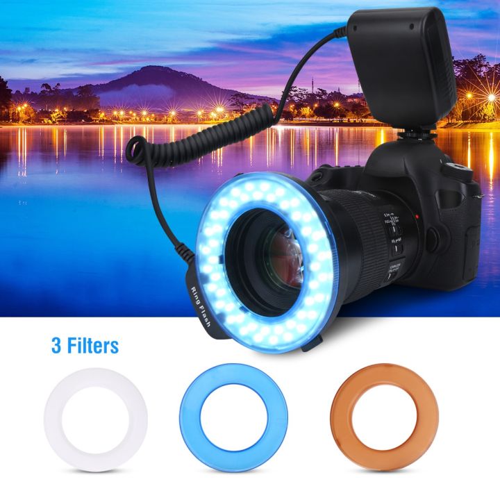 Portable 48 LED Ring Flash Light Lens Adapter Rings Kit For Canon for Nikon for Fuji SLR Camera