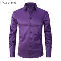 Men's Purple Bamboo Fiber Dress Shirts Brand Long Sleeve Shirt Solid Slim Fit Casual Formal Non Iron Work Shirt Camisa Masculina. 