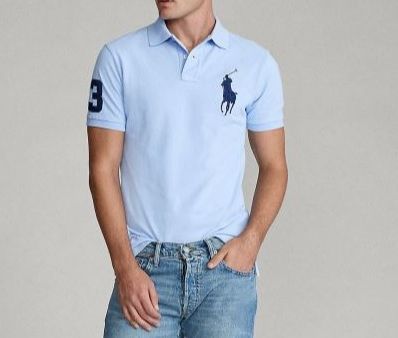 RL Single Big Pony Mesh Short-Sleeve Polo Shirt - Sky Blue