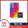 Skore Shades Assorted Colours 10pcs Pack Condom For Men | Extra Lubrication | 1500+ Dots | Made in India. 