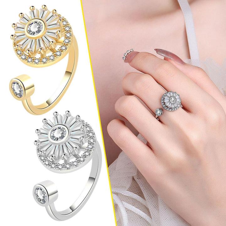 Gold Crystal Anxiety Relief Spinning Ring Spin Women's Fidget Anti-Stress