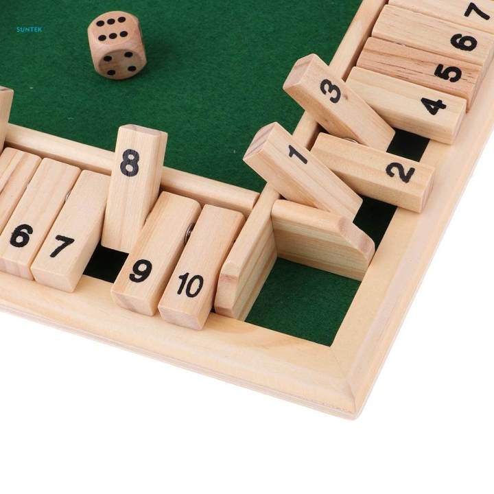 Wood Deluxe 4 Sided 10 Number Shut the Box Dice Board Game Kids Adults