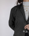Wool-Blend Notched Collar Long Charcoal Overcoat.