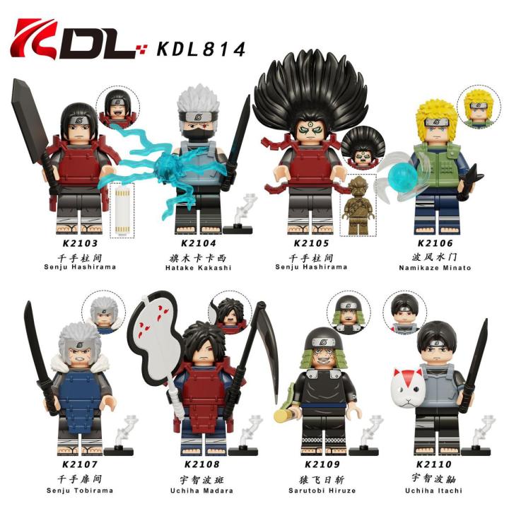 8pcs/set Naruto Building Blocks Figures Uchiha Madara Senju Hashirama Kakashi Minato Minifigure Building Bricks for Children Toys KDL814