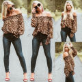 Women Long Sleeve Leopard Print Shirt Casual Loose Tee Tunic Tops Autumn.