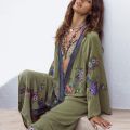 TEELYNN Long Boho Cardigan Light Green Floral Embroidery Beach Bikini Cover Up Kaftan Kimono Robe Summer Loose Women Blouses.