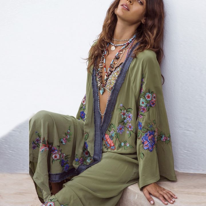 TEELYNN%20Long%20Boho%20Cardigan%20Light%20Green%20Floral%20Embroidery%20Beach%20Bikini%20Cover%20Up%20Kaftan%20Kimono%20Robe%20Summer%20Loose%20Women%20Blouses%20-%20Image%203