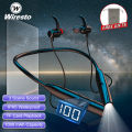 (New) wiresto F1 wireless Bluetooth in-ear headphones with flashlight neck hanging magnetic headphone earbuds support TF card neckband soft silicone IPX5 waterproof ultra-long life sport earphone. 