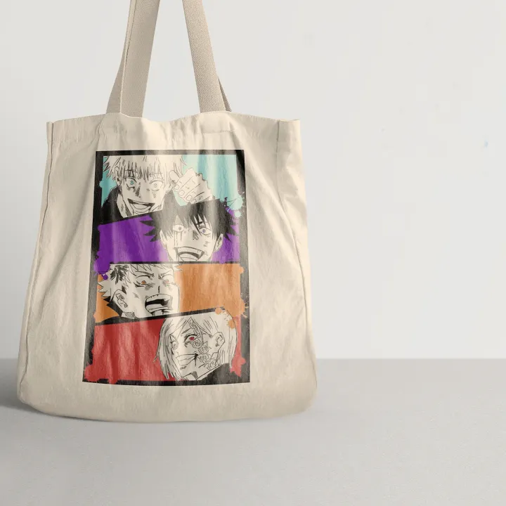 JUJUTSU KAISEN JJK GOJO ITADORI MEGUMI NOBARA ANIME WHITE TOTE BAG JAPAN ANIME TOTE BAG