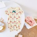(New) baby girls cute cherry jumpsuits summer short sleeve newborn girls rompers cotton infantils clothes. 
