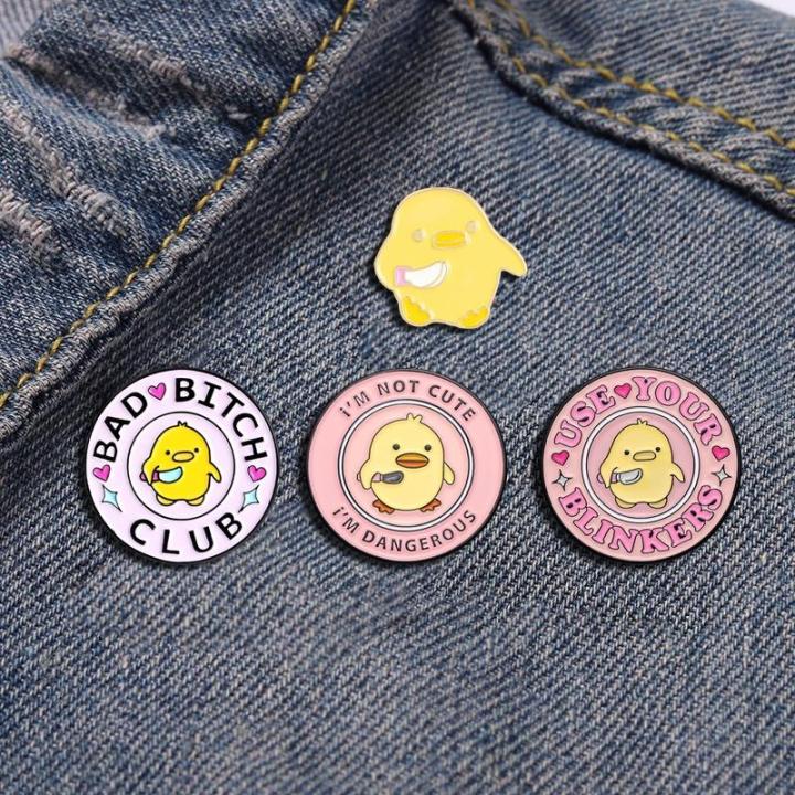 I'm Not Cute I'm Dangerous Cartoon Yellow Duck Brooch Clothing Bag Accessories Gift