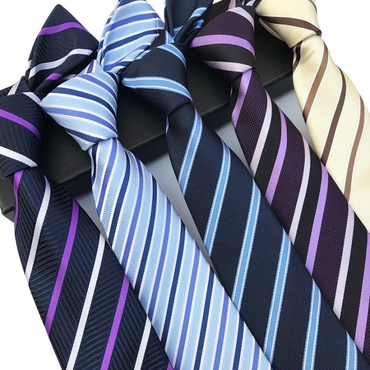 New Classic Silk Men Tie Plaid Striped Neck Ties 8cm Navy Blue Ties for Men Formal Wear Business Suit Wedding Party Gravatas