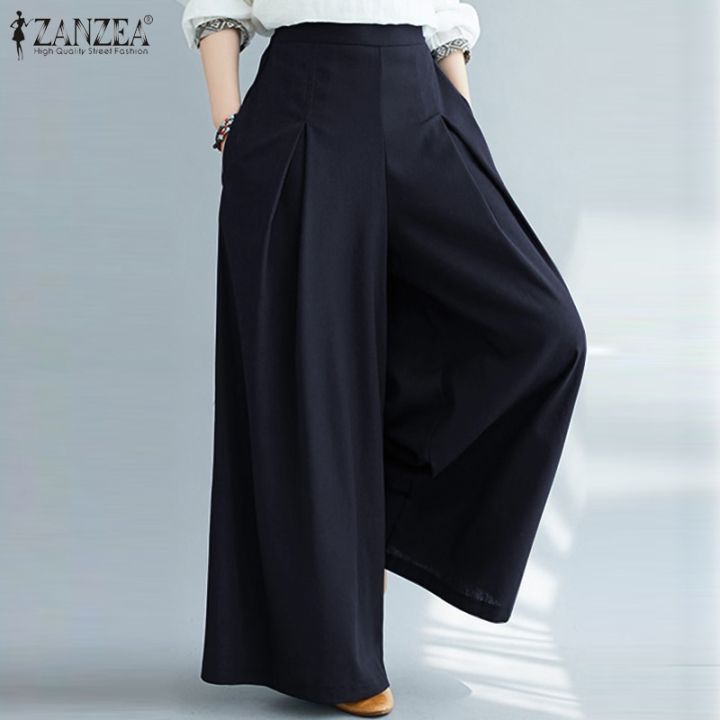 ZANZEA%20Women%20Elastic%20Waist%20Wide%20Leg%20Pants%20Loose%20Autumn%20Trousers%20Culottes%20Elegant%20Office%20Ladies%20Casual%20Palazzo%20Work%20Pantalon%20-%20Image%202