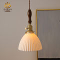 Walnut Japanese Style Vintage Ceramic Copper Bedroom Bedside Chandelier Cafe Brass Single-Head Droplight. 