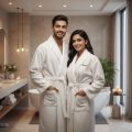 Turkish Cotton Bathrobe – Waffle Outer & Terry Inner  Unisex Luxury Kimono Style SPA Robe with Belt & Pockets. 