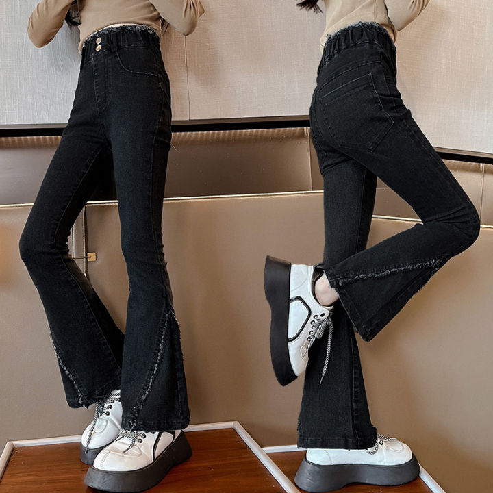 Girls'%20pants%20spring%20and%20autumn%202024%20new%20girls%20big%20kids%20slim%20net%20red%20foreign%20fashion%20children's%20spring%20denim%20flared%20pants%20-%20Image%202