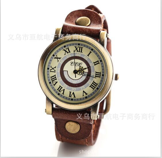 Cross Trade Cowhide Strap Vintage Copper Case Men's Watch Roman numeral scale quartz watch wholesale