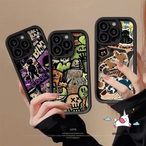 Bilashmart Cute Painting Kitten Case For Redmi 13C 9 12C 10C 12 9T A1 A2 9A 9C NFC Note 10 11 9 12 10s 11s 8 Pro Max Poco M3 X6 C40 Mi 11 12 Lite Cartoon Trendy Brand Cool Little Monster Case