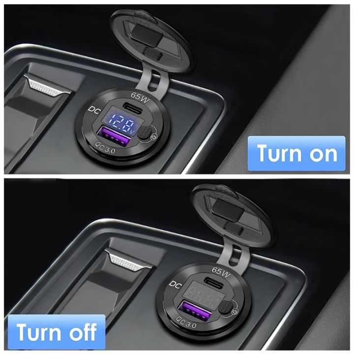 NEW%2083W%20USB%20C%20Car%20Charger%20Socket%20Adapter%2065W%20PD%20QC3.0%20Power%20Outlet%20w/%20LED%20Voltmeter%20Switch%20for%2012-24V%20Car%20Marine%20Motorcycle%20RV%20-%20Image%203