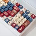 Keycap Set PBT Sublimation Cat Kitchen Cute Keycaps 131 Keys MOA Profile Red Blue Key Caps for DIY Mechanical Keyboard.