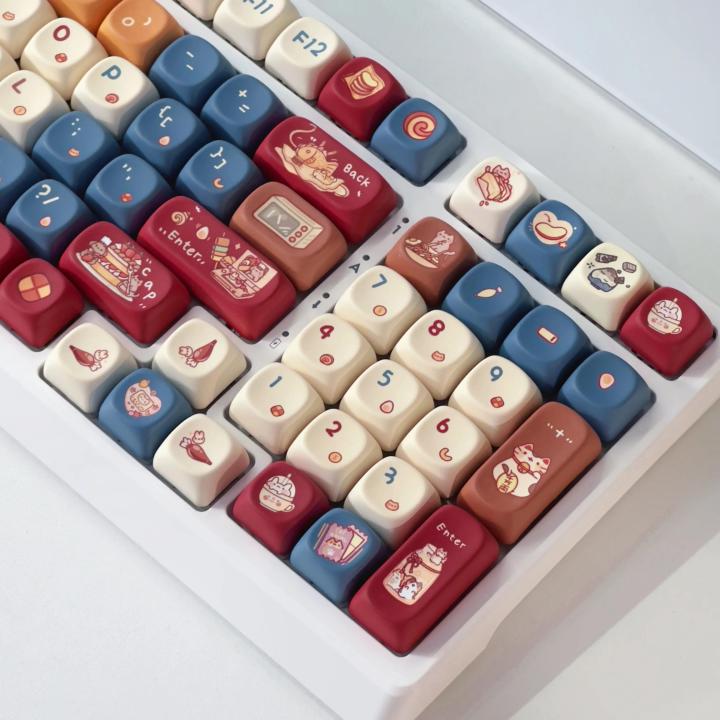 Keycap Set PBT Sublimation Cat Kitchen Cute Keycaps 131 Keys MOA Profile Red Blue Key Caps for DIY Mechanical Keyboard