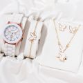 Luxury 5pcs Handwatch Set with Butterfly Necklace Earrings Bracelet Quartz WristWatch for Women. 