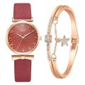 【3C VictoryEagle】Women Watch PU Belt Exquisite Arabic Numeral Ladies Quartz Watch Bracelet Set. 