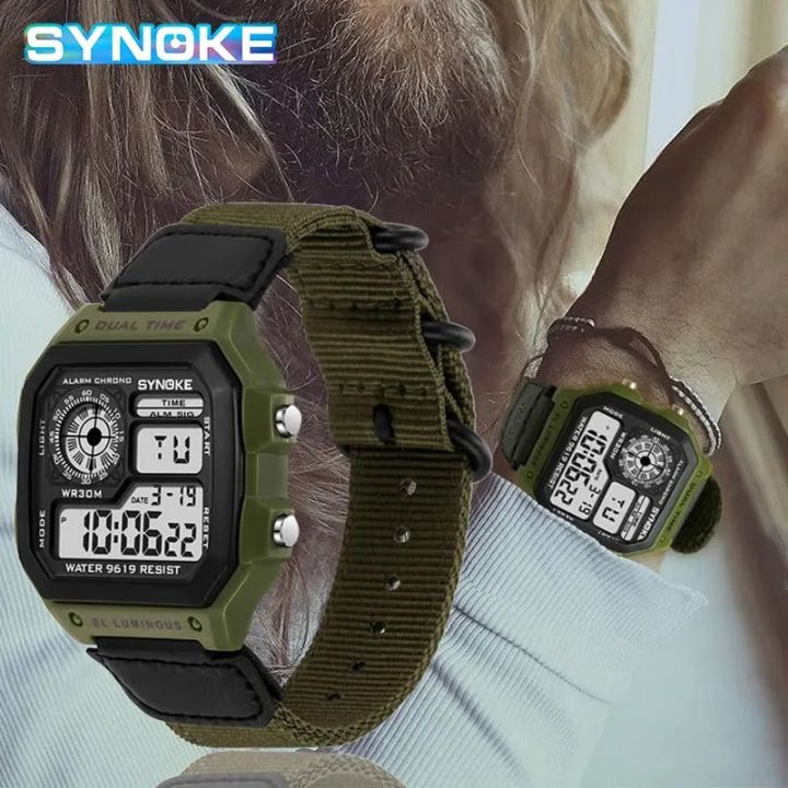 SYNOKE Men's Digital Watch Led Waterproof Man Nylon Watches Luxury Sports Male Wristwatches Big Alarm Clock Relojes Deportivos
