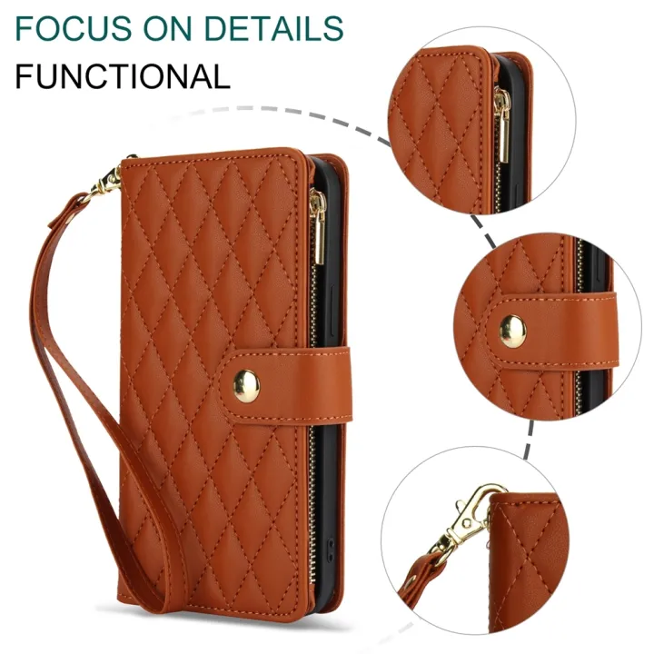 YM016%20Rhombic%20Zipper%20Card%20Wallet%20Leather%20Phone%20Case%20with%20Lanyard%20For%20Google%20Pixel%208%20Pro%20-%20Image%205