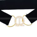 Black and Gold Buckle Ladies Belt - Stylish Black Strap with Golden Buckle, Perfect for Jeans and Dresses. 
