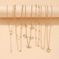 6 Pcs/set Pendant Necklace Creative Personality Multi-layer erflies Moon Peach Heart-shaped Pendant color:old.