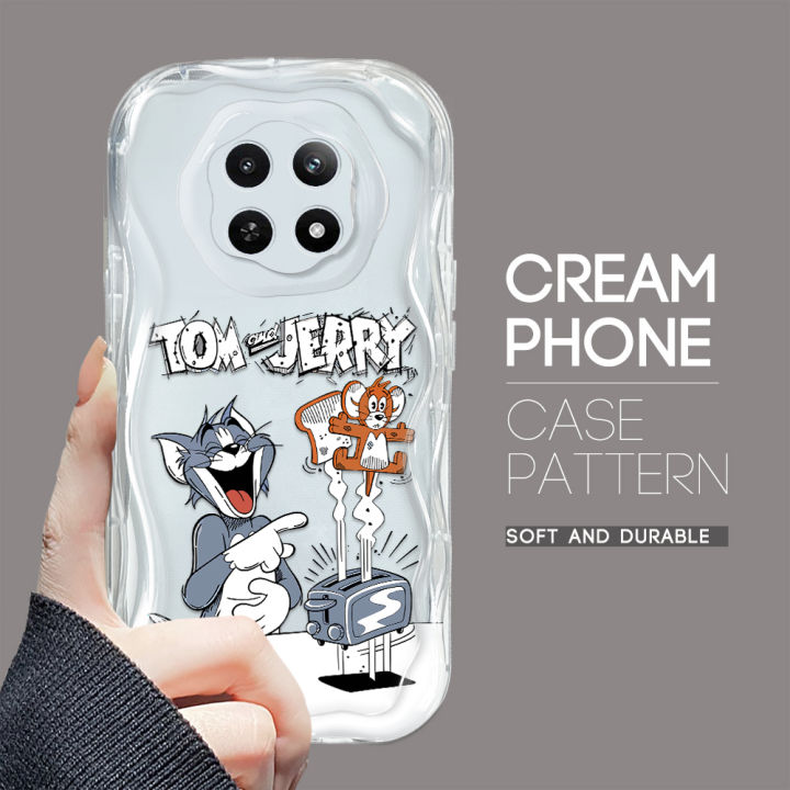 YYDS for Realme 12 Pro Plus 12 Plus 12 5G Back Cover Tom and Jerry Case Cream Texture Wavy Edge Soft Silicone Mobile Cover