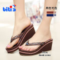 Vietnam Slippers Biti's Shoes Flip Flops Women's Shoes Summer High Heel Wedge Non-Slip Slippers Style Biti's Xiaoming. 